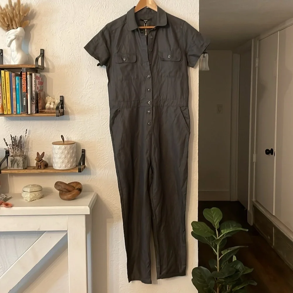 NWT Quince Cotton Linen Twill Coverall Women's Gray Jumpsuit Size Medium
